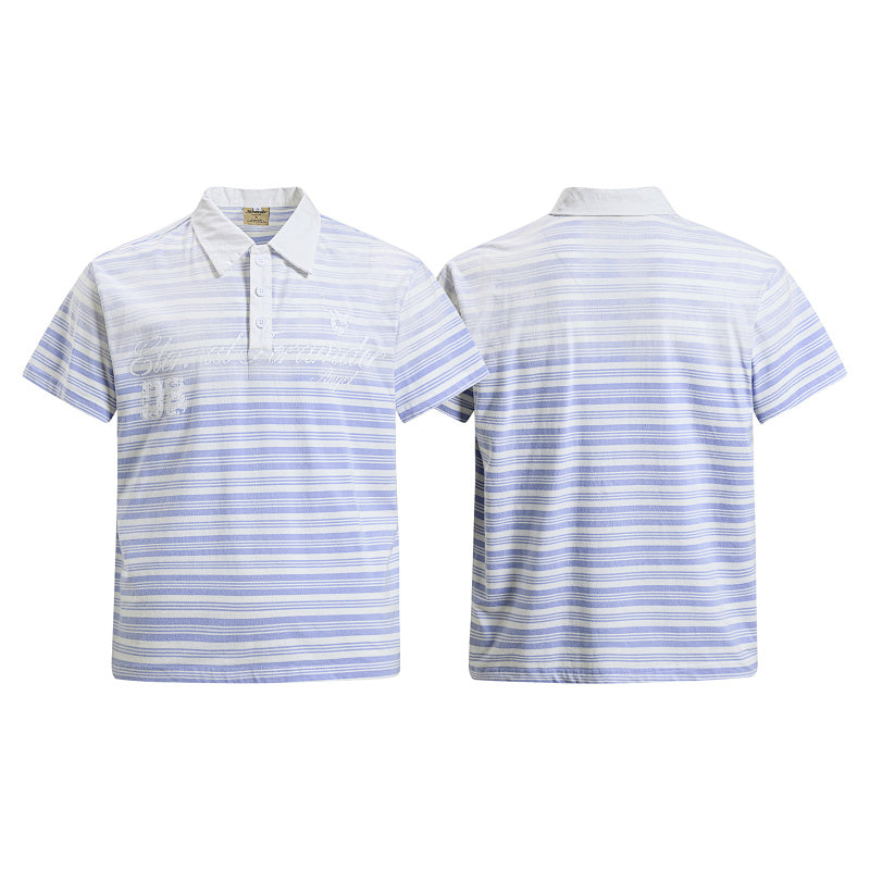Yiaknis Striped Polo Shirt with White Collar, Light Blue and White