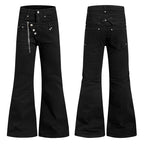 Yiaknis Black Flared Jeans with Zip Pocket and Studs