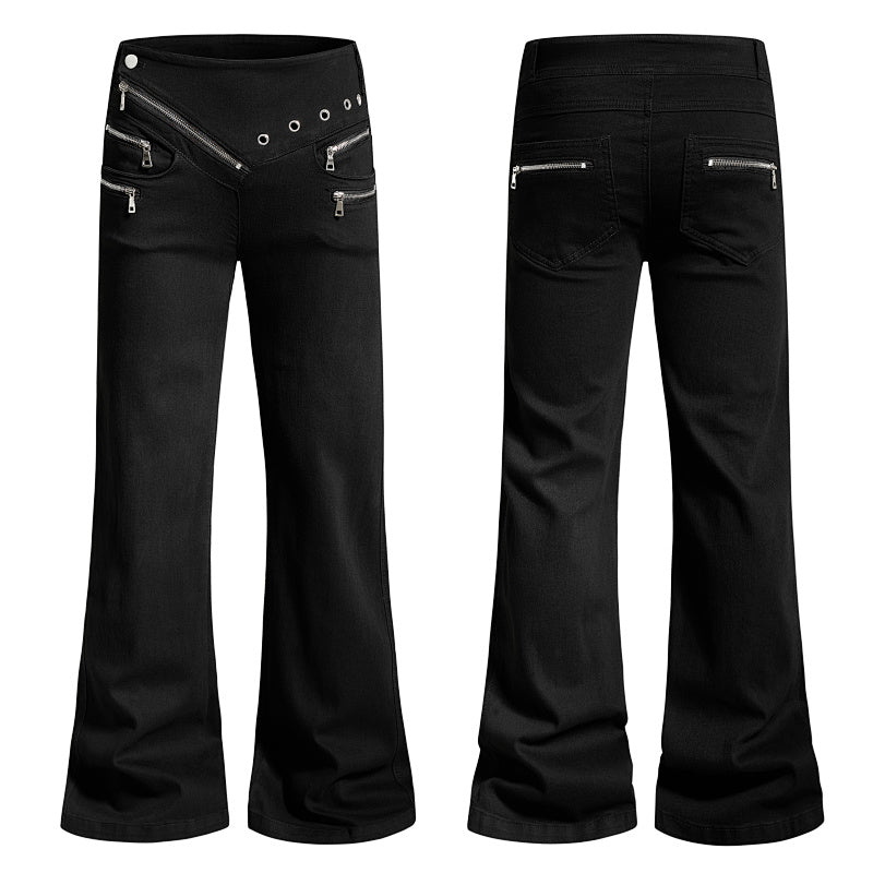 Yiaknis Flared Trousers with Zip Pockets, Black