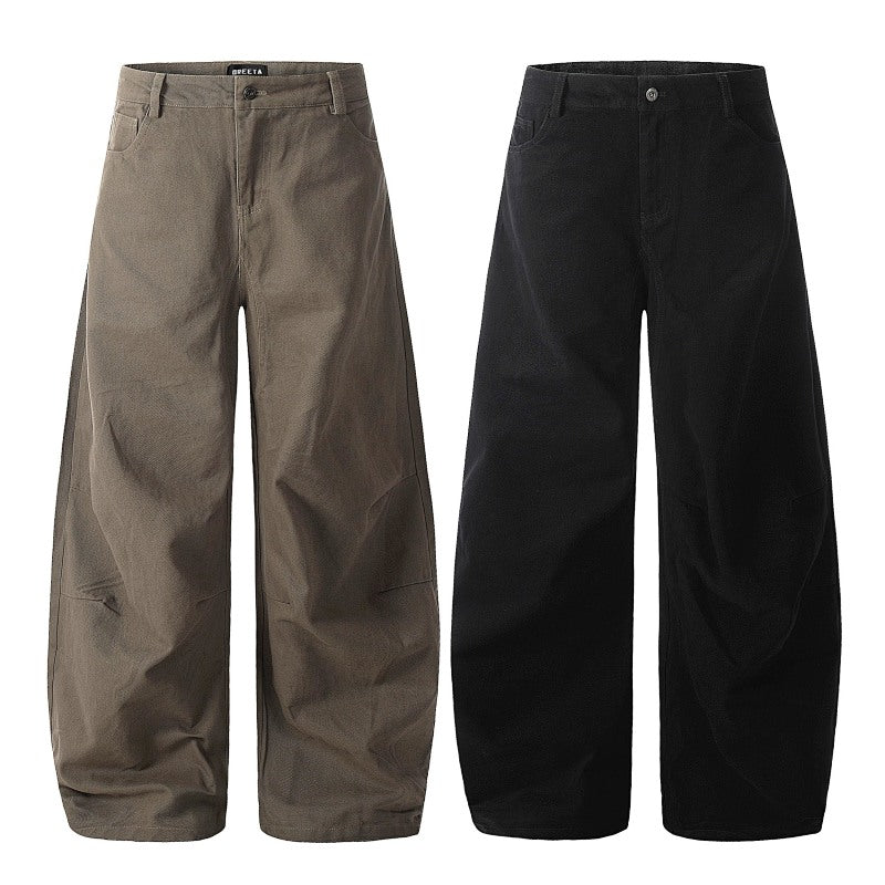 Yiaknis Wide-Leg Trousers with Button Fly and Side Pockets, Khaki and Black