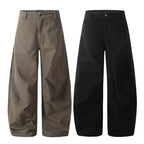 Yiaknis Wide-Leg Trousers with Button Fly and Side Pockets, Khaki and Black
