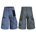 Yiaknis Wide-Leg Cropped Cargo Trousers, Mesh Panel, Blue and Grey