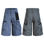 Yiaknis Wide-Leg Cropped Cargo Trousers, Mesh Panel, Blue and Grey