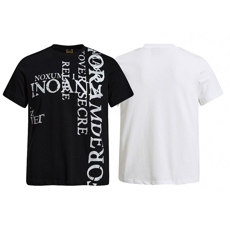 Yiaknis T-Shirt with Vertical Letter Print, Black and White