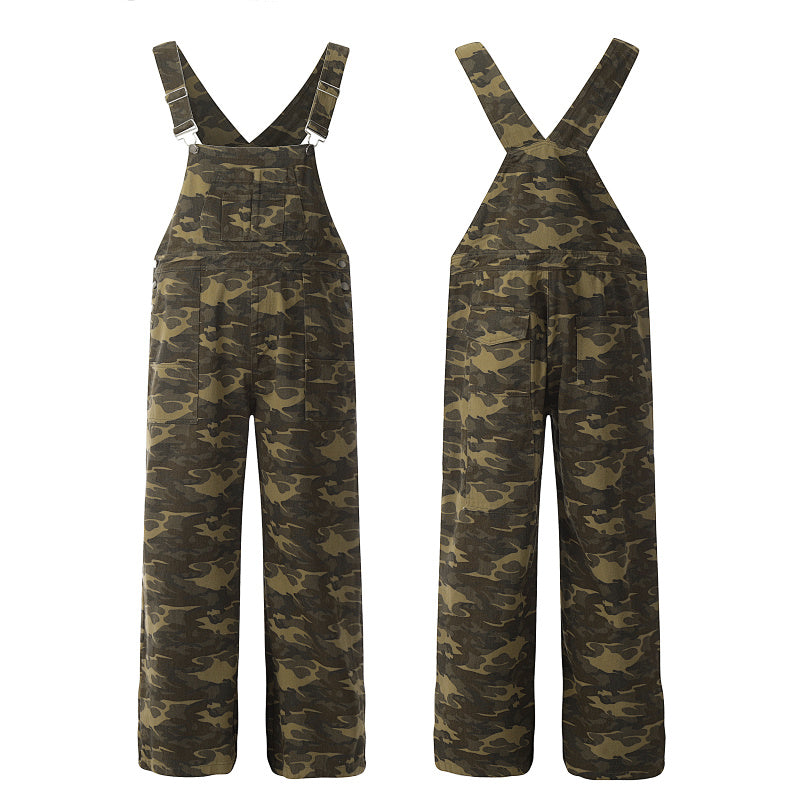 Yiaknis Camouflage Wide-Leg Overalls with Adjustable Straps