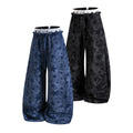 Yiaknis Wide-Leg Star Print Sweatpants, Script Print, Blue and Black