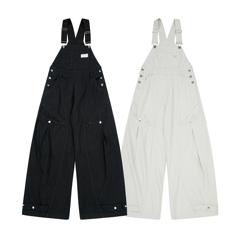 Yiaknis Wide-Leg Overalls with Snap Buttons - Black, Off White