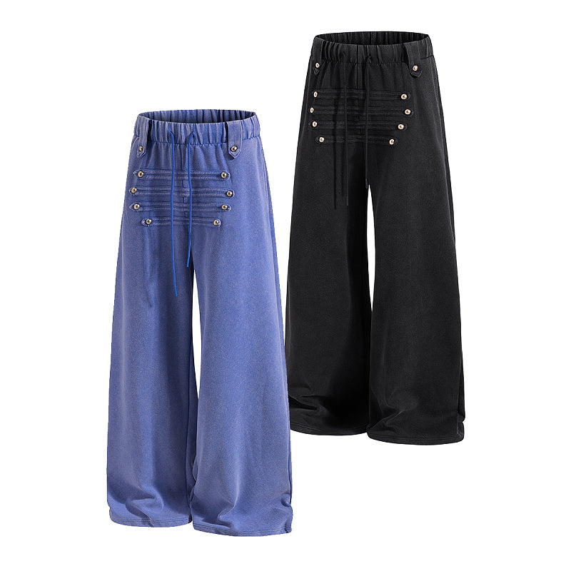 Yiaknis Wide-Leg Sweatpants with Stud Rows, Blue and Black