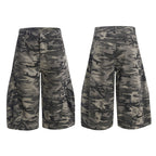 Yiaknis Curved-Leg Cropped Camo Trousers, Side Pockets, Grey Camo
