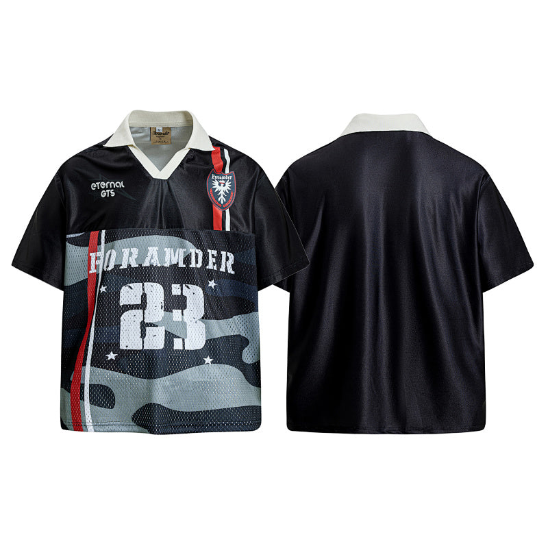 Yiaknis Men's Black Short-Sleeve Top, Camouflage Panel and 23 Print