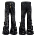 Yiaknis Black Washed Flared Jeans with Lace-Up Legs