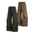 Yiaknis Wide-Leg Cargo Trousers, Pocket Straps, Dark Green and Khaki