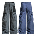 Yiaknis Wide-Leg Cargo Trousers with Mesh Pocket, Dark Grey and Blue