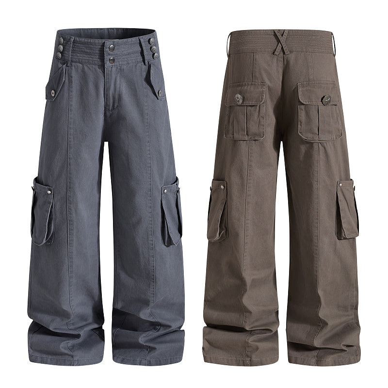 Yiaknis Grey and Brown Wide-Leg Cargo Trousers – photo 2