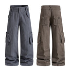 Yiaknis Grey and Brown Wide-Leg Cargo Trousers – photo 2
