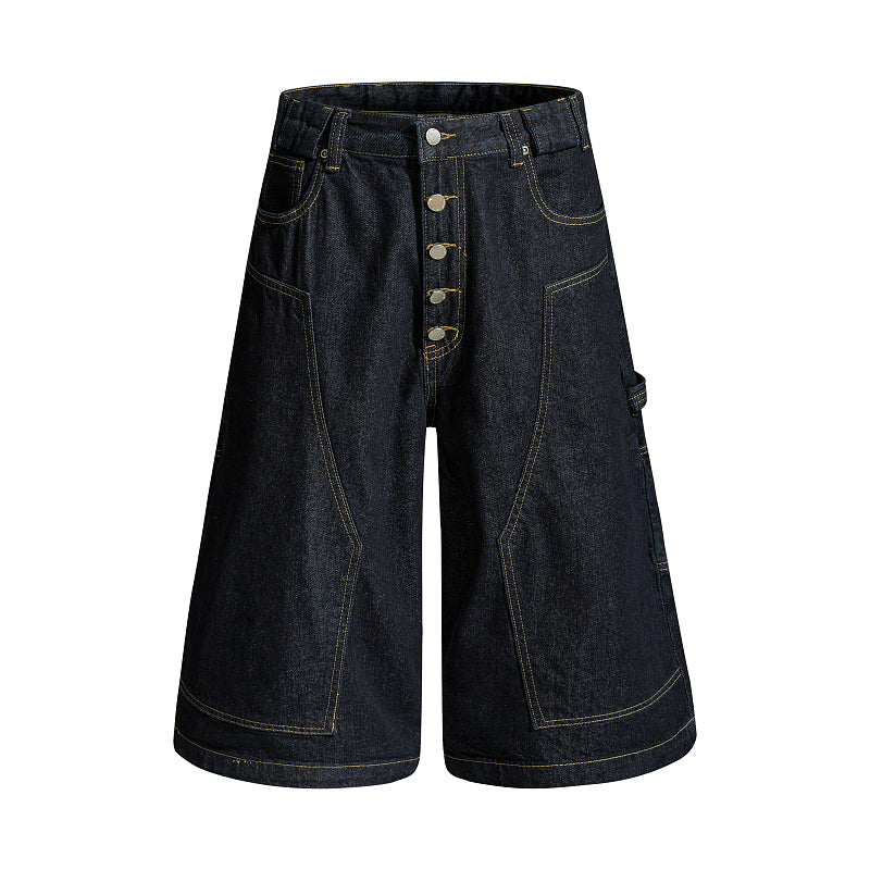 Yiaknis Wide-Leg Cropped Denim Trousers, Button Fly, Black – photo 2