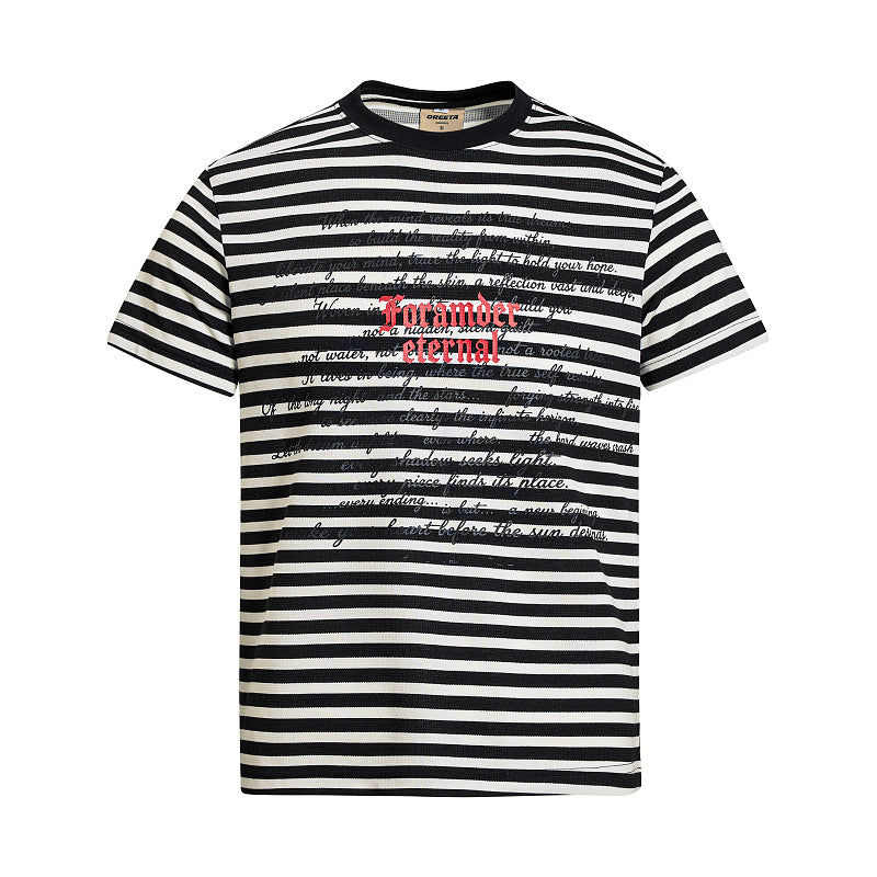 Yiaknis Striped T-Shirt with Red and Script Print, Black and White – photo 2