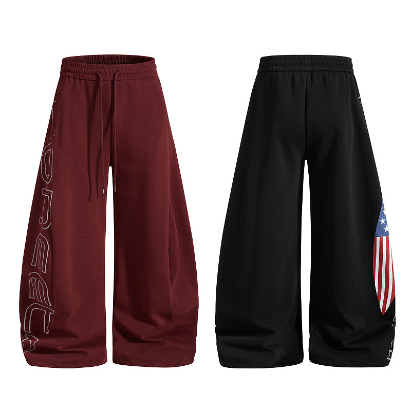 Yiaknis Wide-Leg Sweatpants, Letter Print, Burgundy and Black