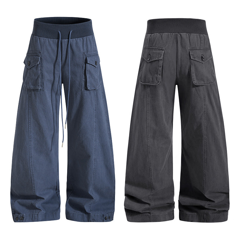 Yiaknis Curved-Leg Cargo Trousers – 100% Cotton, Grey & Blue – photo 3