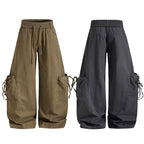 Yiaknis Baggy Wide-Leg Trousers, Drawstring Waist, Khaki and Dark Grey – photo 3