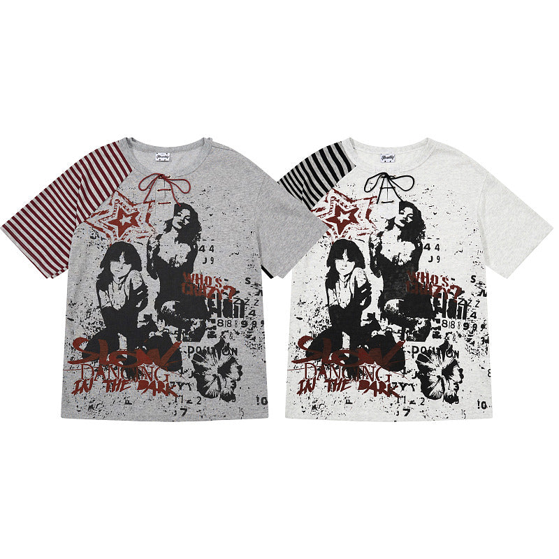 Yiaknis Graphic Raglan T-Shirt, Lace-Up Neck, Grey and White – photo 3