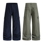 Yiaknis Wide-Leg Cargo Trousers with Button Front, Navy and Grey Green – photo 3