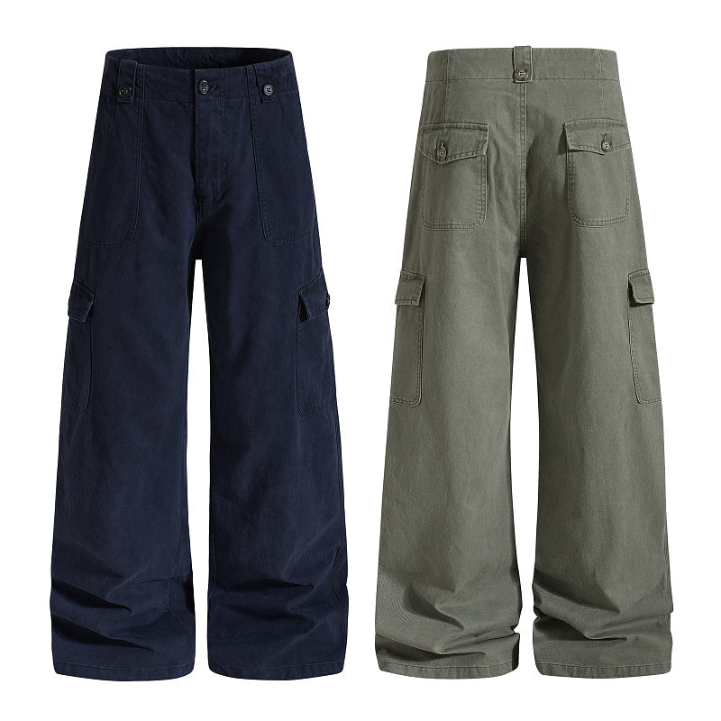 Yiaknis Wide-Leg Cargo Trousers with Button Front, Navy and Grey Green – photo 3