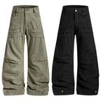 Yiaknis Wide-Leg Trousers with Button Fly and Flap Pockets, Khaki and Black – photo 3