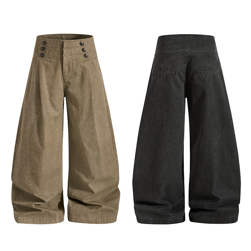 Yiaknis High-Waist Trousers, Button Waistband, Khaki and Black – photo 3