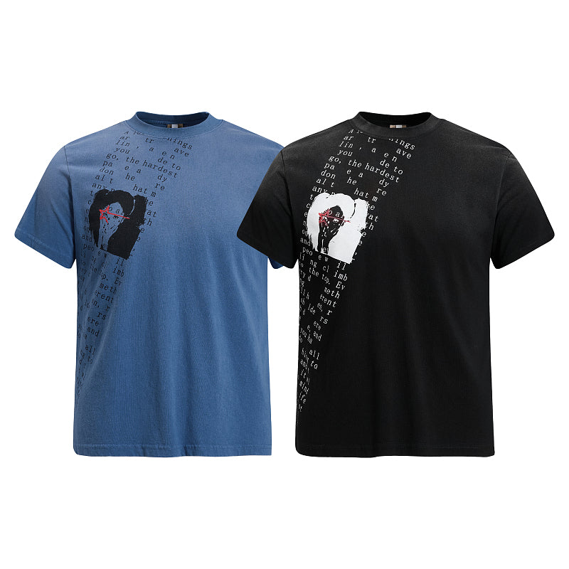 Yiaknis T-Shirt with Diagonal Text and Portrait Print, Blue and Black – photo 3