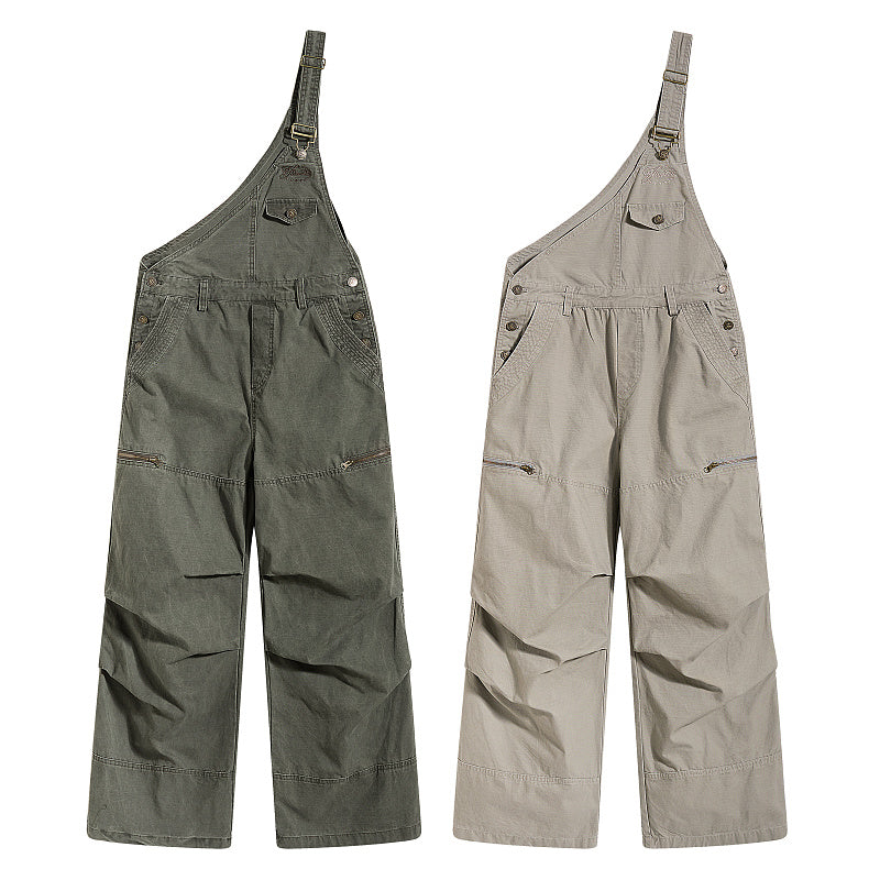 Yiaknis Wide-Leg Overalls with Zip Pockets - Grey Green, Light Beige