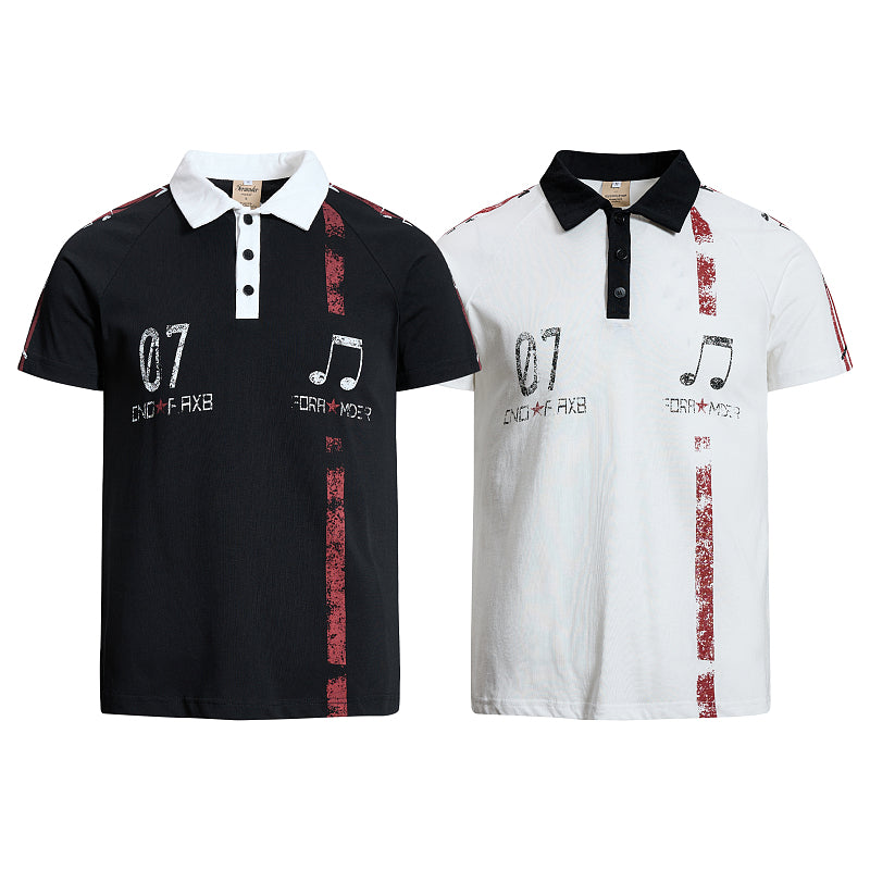 Yiaknis Men's Black and White Polo Shirt, Red Stripe – photo 3