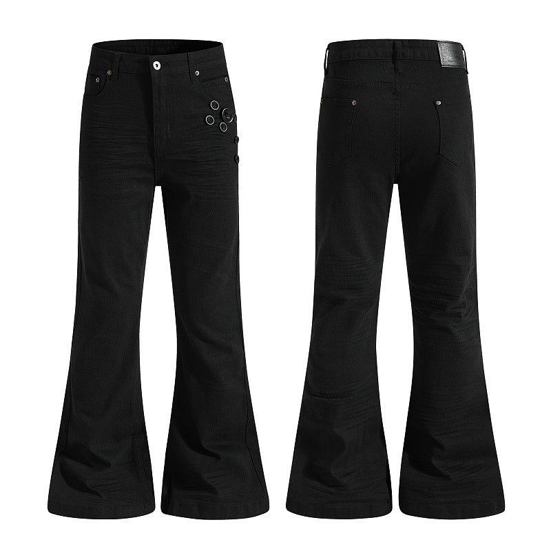 Yiaknis Flared Trousers with Round Button Detail, Black – photo 3