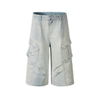 Yiaknis Light Blue Wide-Leg Denim Cargo Capri Pants – photo 3