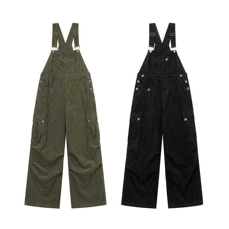 Yiaknis Corduroy Overalls with Adjustable Straps - Army Green, Black