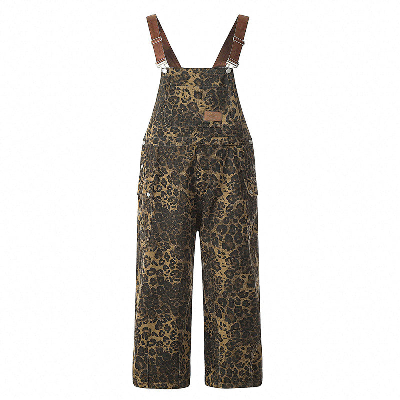 Yiaknis Leopard Print Overalls with Brown Straps