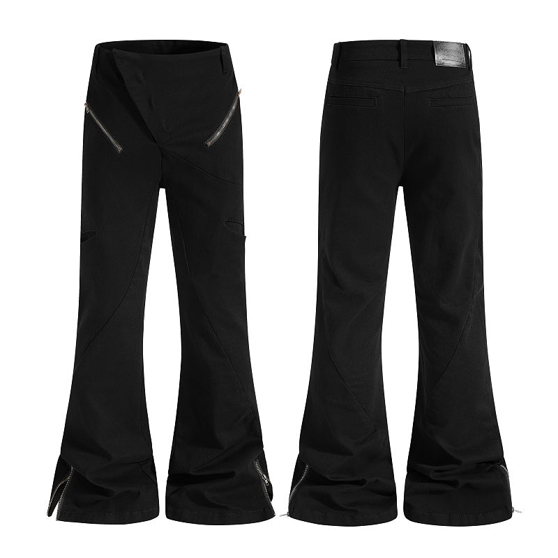 Yiaknis Flared Trousers with Diagonal Zip Pockets, Black – photo 3