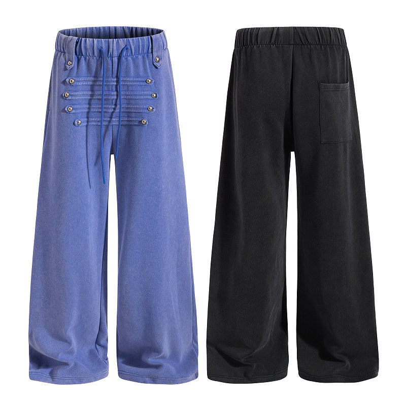 Yiaknis Wide-Leg Sweatpants with Stud Rows, Blue and Black