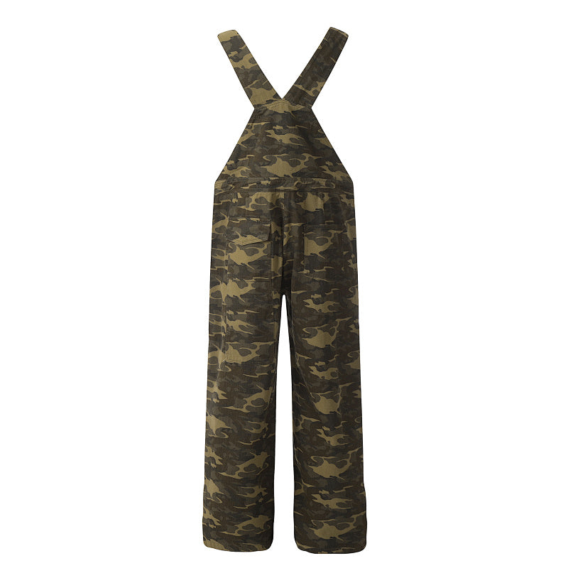 Yiaknis Camouflage Wide-Leg Overalls with Adjustable Straps
