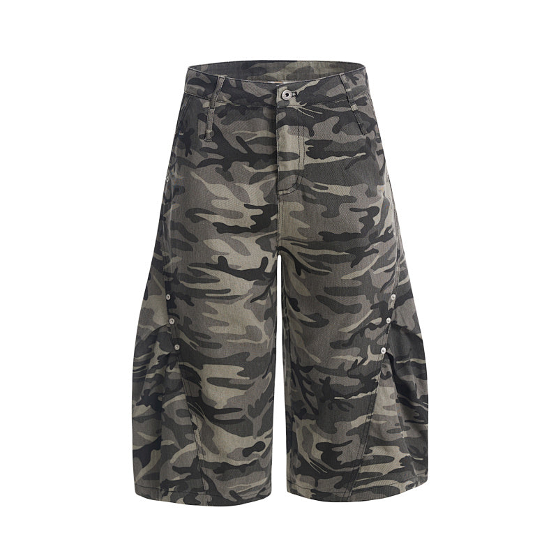 Yiaknis Curved-Leg Cropped Camo Trousers, Side Pockets, Grey Camo – photo 3