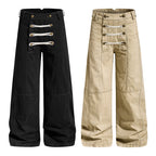 Yiaknis Wide-Leg Trousers with Rope Front Lacing, Black and Beige – photo 3