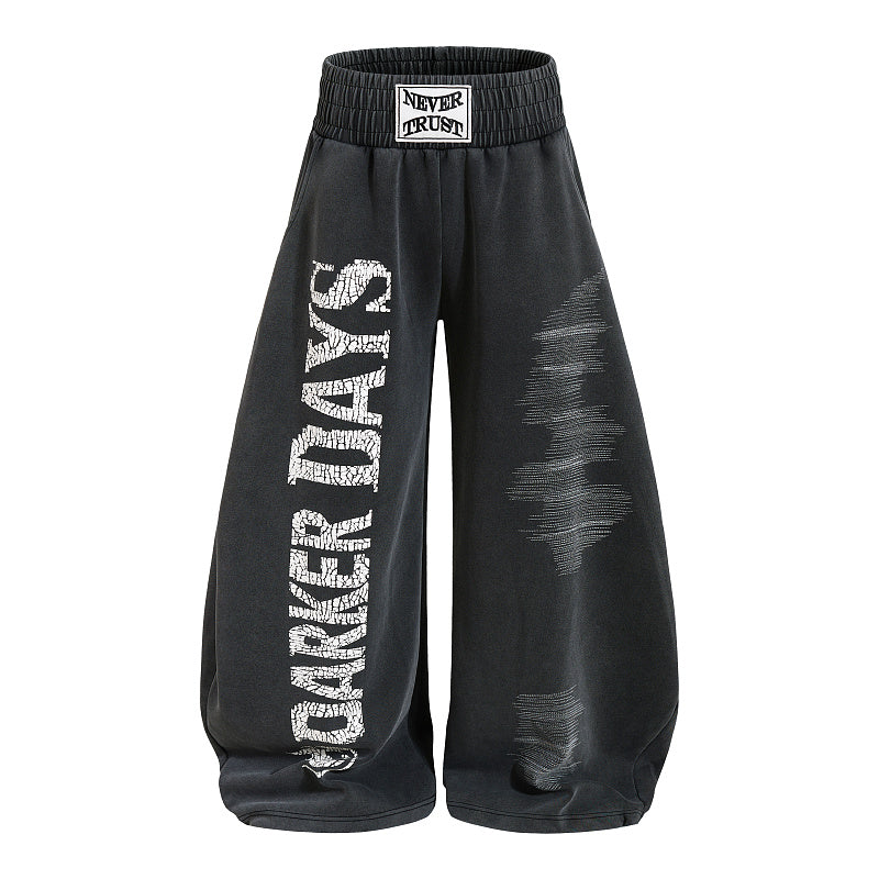 Yiaknis Wide-Leg Trousers with Letter Print and Washed Finish, Black – photo 3