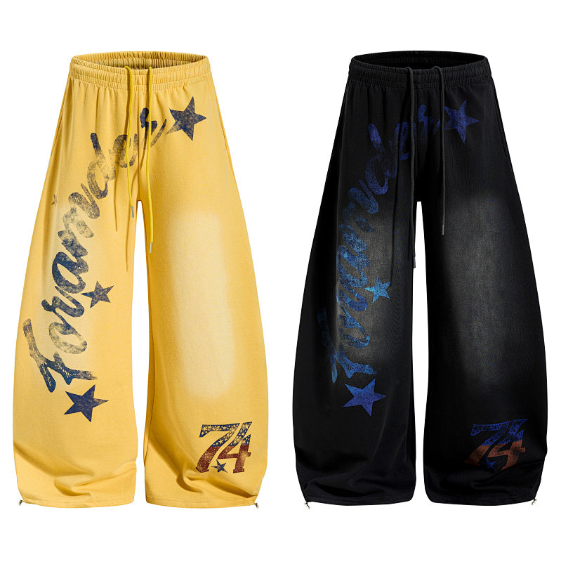 Yiaknis Wide-Leg Trousers with Star Print, Yellow and Black – photo 3