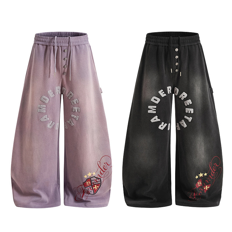 Yiaknis Wide-Leg Sweatpants, Letter Print, Light Purple and Black