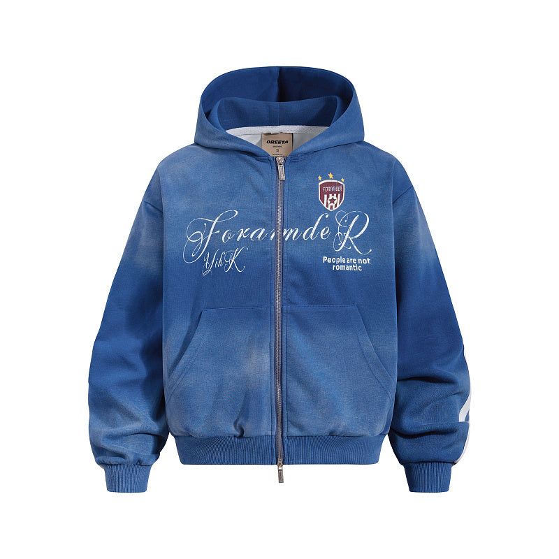 Yiaknis Zip-Up Hoodie and Sweatpants Set, Script Print, Blue and Black