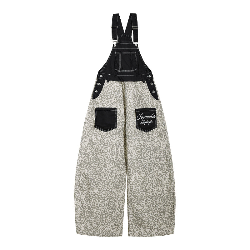 Yiaknis Leopard Print Overalls with Black Bib and Adjustable Straps