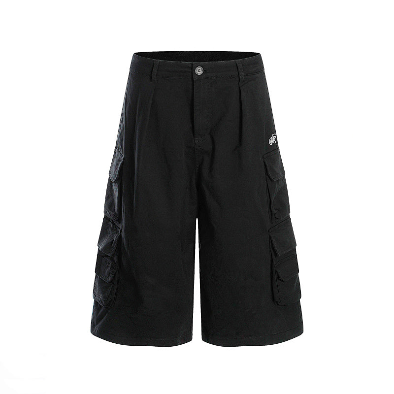 Yiaknis Black Wide-Leg Cargo Capri Pants with Side Pockets