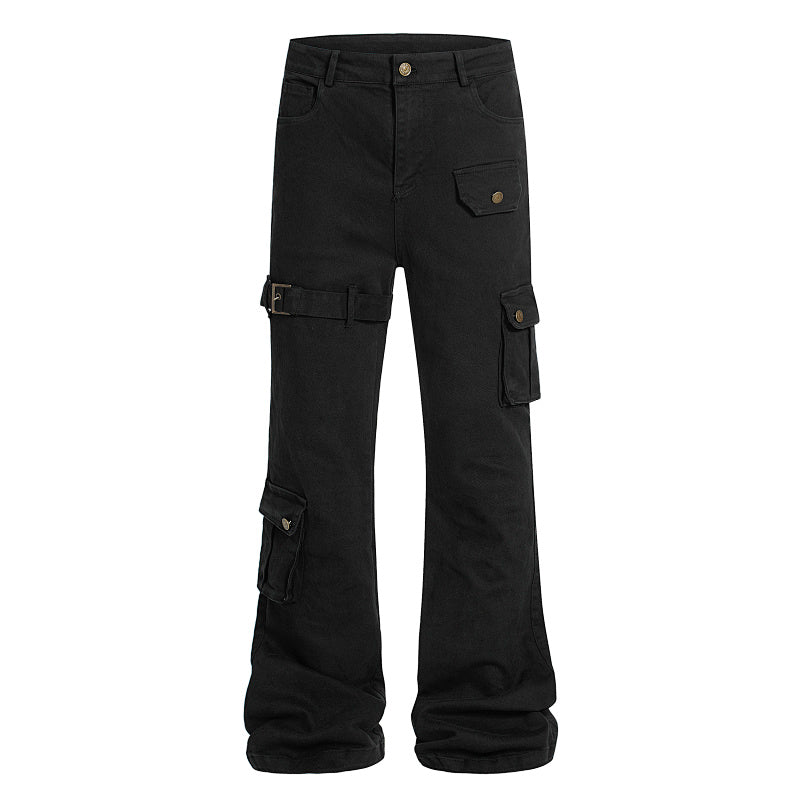 Yiaknis Cargo Trousers with Buckle Leg Strap, Black and White – photo 3