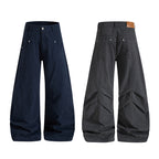 Yiaknis Wide-Leg Trousers with Diagonal Leg Seams, Navy and Dark Grey – photo 3