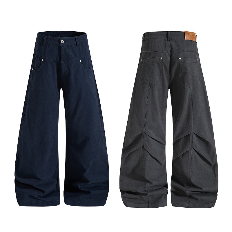 Yiaknis Wide-Leg Trousers with Diagonal Leg Seams, Navy and Dark Grey – photo 3